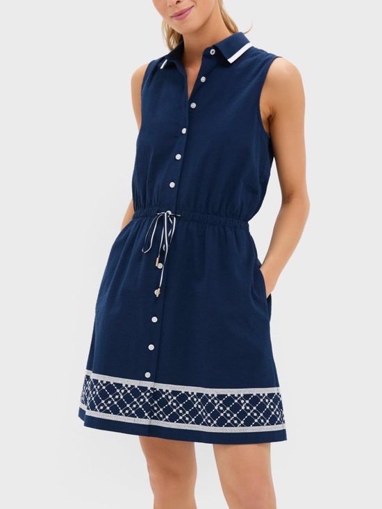 Tuckernuck Dresses & Skirts - TUCKERNUCK Sport Alcott Golf Dress Navy White Seersucker Embroidered NWOT Small